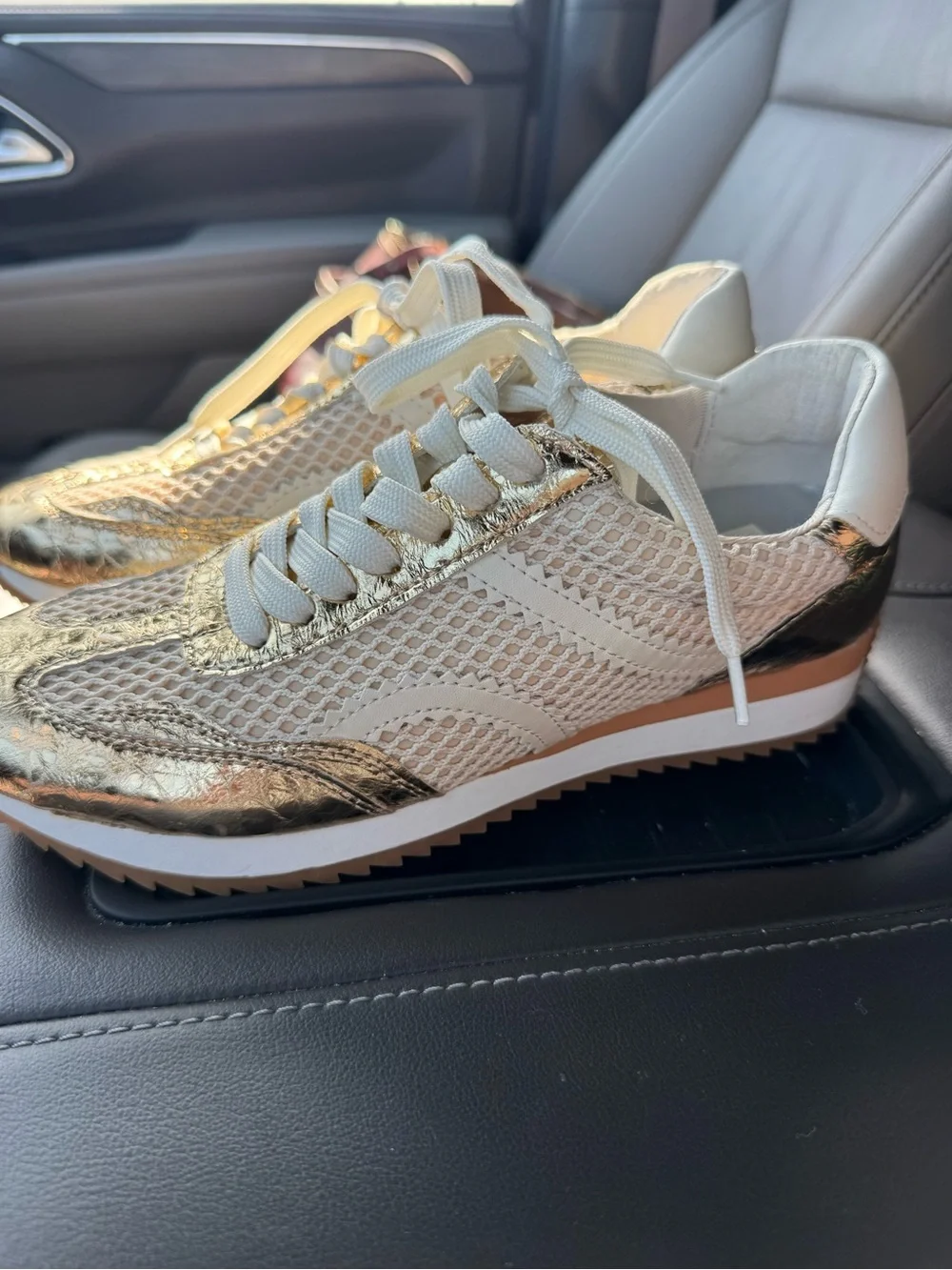 Dolce Vita Gold and Cream Mesh Lace-Up Sneakers